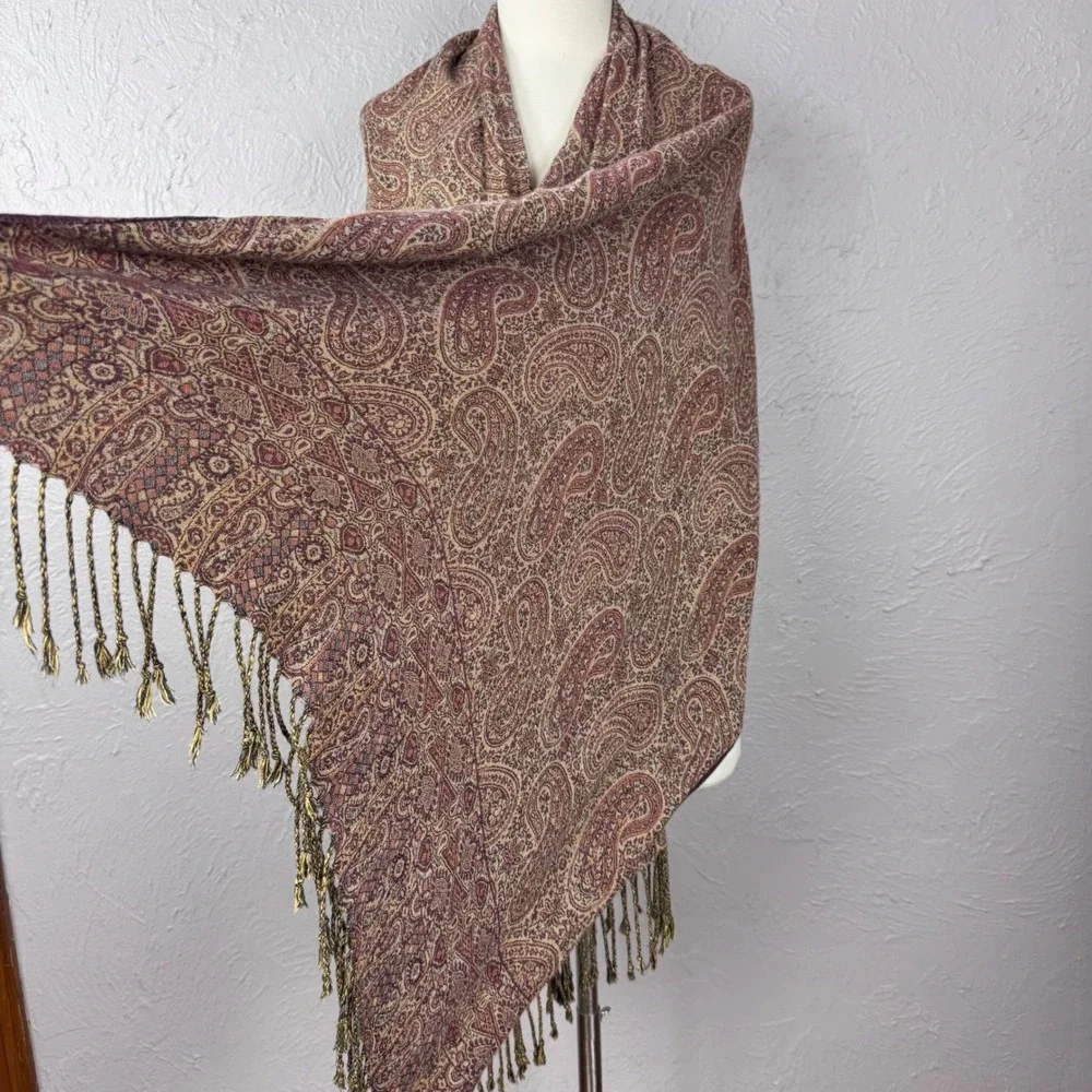 Vintage Paisley Pashmina / Scarf Brown and Burgundy Bohemian Wrap Scarf